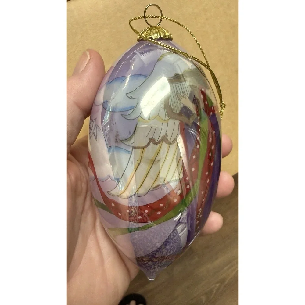VTG Pier 1 Imports Li Bien Angel Harp Iridescent Christmas Teardrop Ornament 5